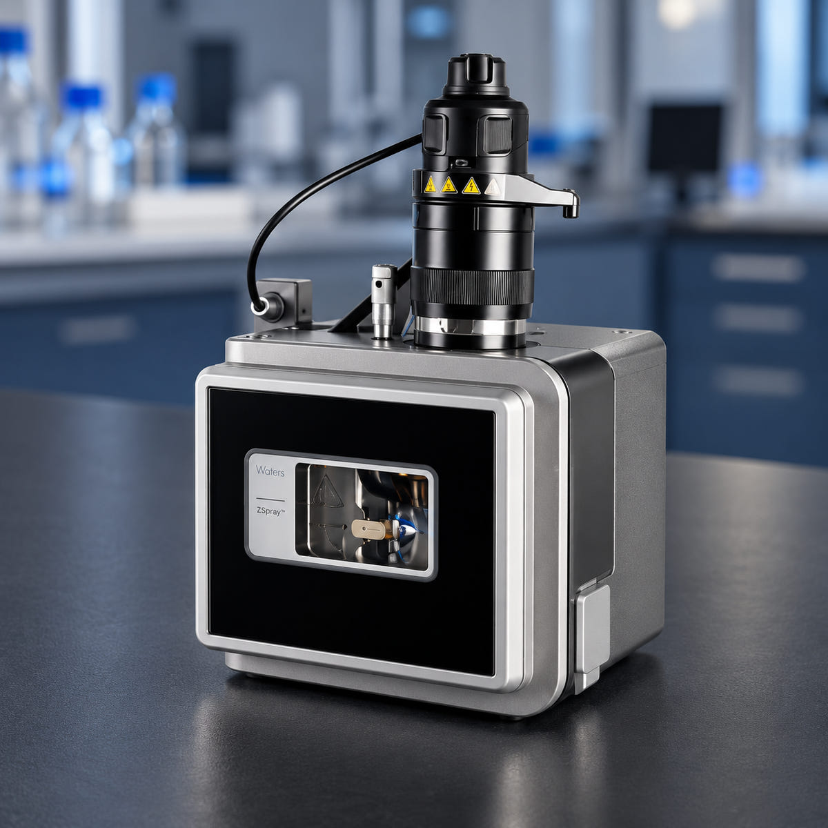 Waters Xevo TQ-XS ZSpray ESI ion source assembly in an angled three-quarter view - illustrative category banner